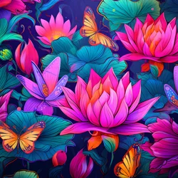 lótuszvirágok és pillangók varrat nélküli mintája 4