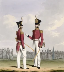 A Királyi Tengerészgyalogság tábori tisztjei, 2. tábla a „Királyi haditengerészet és tengerészgyalogosok jelmezéből”, a művészek metszete, 1830-37 körül