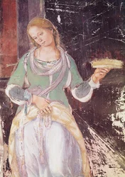 Kosarat tartó szolga, vendéglátásban részesülő Szent Benedek részlete, Szent Benedek életéből, 1497-98 (164410. részlet)