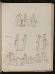 Három katona kártyázik, két "neopolita fogoly" beszélget, három "garibaldi" nyugodtan dohányzik, egy genovai villa