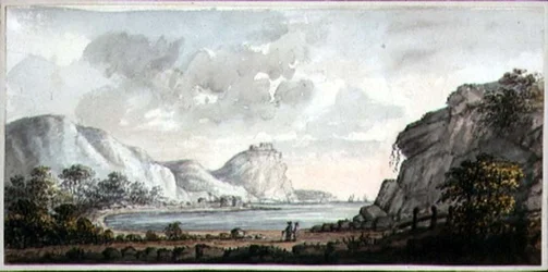 Táj két öbölre néző figurával, 1825 körül (akvarell, papír)