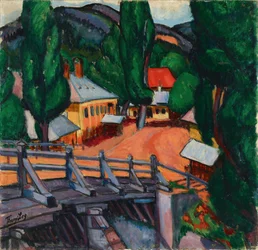 Paysage avec un pont - Táj híddal, szerző: Tihanyi Lajos (1885-1938). Olajfestmény