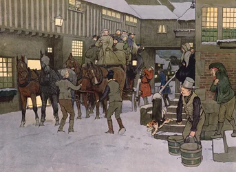 Egy edző érkezése (színes litho)