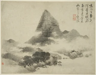Táj az ókori mesterek stílusában: Gao Shangshu után, Dong Yuan (aktív 937-975) és Ju Ran nyomán, később pedig Mi Fu (1051_-1107) stílusában