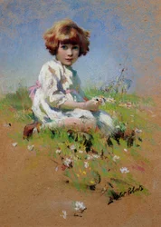 Marjorie – Százszorszépeket szedő lány (pasztell, papíron)