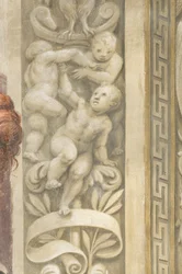 Putti, dekorációk az ablakok körül (freskó)