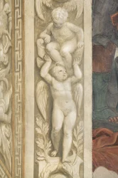 Putti, dekorációk az ablakok körül (freskó)