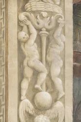 Putti, dekorációk az ablakok körül (freskó)