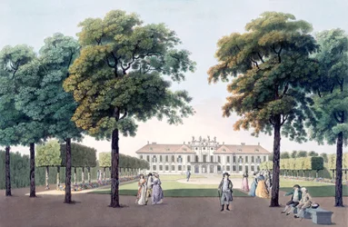 Kilátás az Öröm-kastélyra Hetzendorfban, Bécsben, 1790-es évek