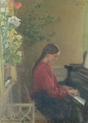 Yvonne, a művész lánya zongorázik, 1905 körül (olaj, vászon)