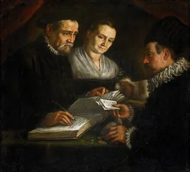 A pénzváltó Orazio Lago, a felesége és egy ügyfele - A pénzváltó Orazio Lago, a felesége és egy ügyfél - Leandro Bassano (1557-1622). Olaj, vászon, kb. 1600. Méretek: 93x101 cm. Művészettörténeti Múzeum, Bécs