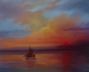 Red Sails - Thames Barge teljes vitorláson, 2022 (olaj, vászon)