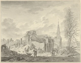 Kilátás a leideni Rapenburgra az 1807. január 12-i puskapor-katasztrófa után