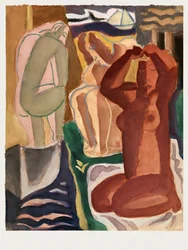 Két fürdőző nő és egy híd – Leo Gestel, 60x80 cm, fehér szegéllyel
