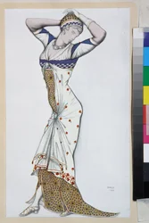 Modern ruha tervezése - Leon Bakst (1866-1924) munkája, litográfia 1910 körül - (Modern ruha tervezése, Leon Bakst színes litográfiája