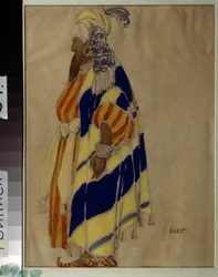 Jelmeztervezés Mily (Mili, Milli) Alekszejevics Balakirev (1837-1910) "Islamey" című balettjéhez. Leon Bakst (1866-1924) rajza. Tempera papíron Állami Grúz Művészeti Múzeum, Tiflis (Tbiliszi).