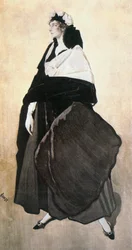 Ida Rubinstein, színésznő, táncosnő, saját tánctársulatának alapítója (akvarell, gouache, vászonra ragasztott papírra)