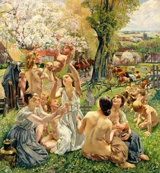 A reggel, az „Aranykor” című triptichon bal oldali táblája, 1901