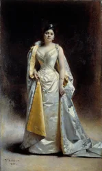 Madame Albert Cahen Antwerpenből egész alakos portréja Leon Bonnat festménye (1833-1922) 1891 V. 1,34x2,27 m Bayonne, Bonnat Múzeum