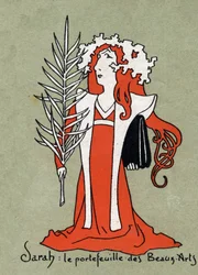 Henriette Rosine Bernard rajzfilmje Sarah Bernhardt (1844-1923) képzőművészeti portfóliójaként – Leon Lebegue (1863-1944) illusztrációja – „Le sun-du-dimanche” metszet”