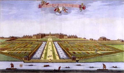 A Chelsey-i Királyi Kórház a „Londoni felmérésből” Johannes Kip (1652-1722 körül) metszetéből