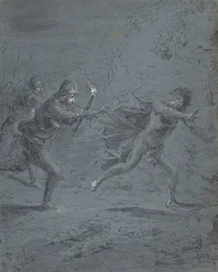Éjszakai jelenet katonákkal, akik egy szökevény XIV Márkot üldöznek, 5-52, 1611-74.