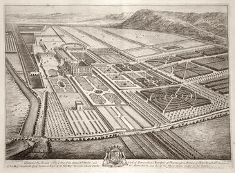 Chatsworth-ház, William Cavendish (1640-1707), Devonshire 1. hercegének székhelye, vésette Johannes Kip (kb. 1652-1722)