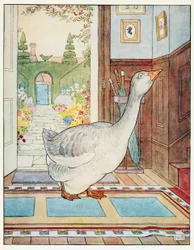 Goosey, Goosey Gander, Hol vándoroljak, egy mondókás képeskönyvből, kocsma. 1914.