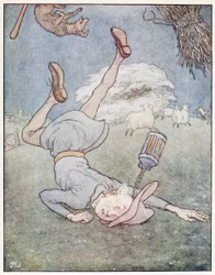 Az ember a holdban bukdácsolva jött le, az A Nursery Rhyme Picture Book-ból, kocsmából. 1914 (színes litó)