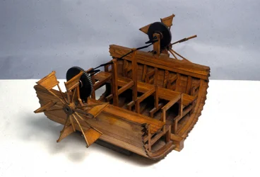Kerekes meghajtású hajó. Modell Leonardo da Vinci (Leonardo da Vinci) rajzából. Tudományos és Technológiai Múzeum, Milánó.