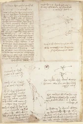 Arundel 263, f.129v, Jegyzetek, diagramok és vázlatok a Codex Arundel-ből (toll és tinta papíron)