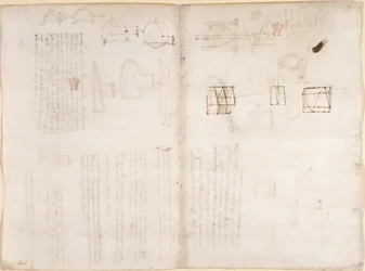 Arundel 263, f.130v, f.133 Üres oldal diagramokkal, „Codex Arundel” (toll és tinta papíron)
