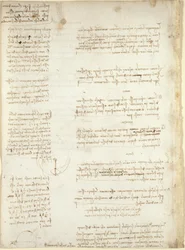 Arundel 263, f.151v, Jegyzetek és durva diagramok a Codex Arundel-ből (toll és tinta papíron)