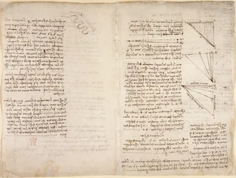 Arundel 263, f.216v, f.217 Jegyzetek és vázlatok a Codex Arundel-ből (toll és tinta papíron)