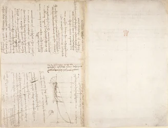 Arundel 263, f.226v, f.229 Jegyzetek és diagram a Codex Arundel-ből (toll és tinta papíron)
