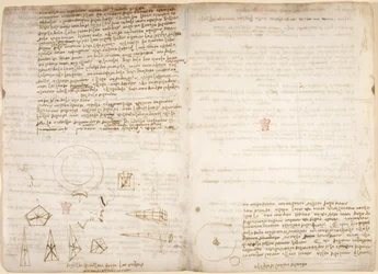 Arundel 263, f.266v, f.267 Notes on cosmology (upside-down); diagrams illustrating Leonardo