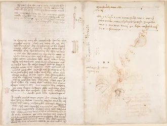 Arundel 263, f.277v, f.272 Megjegyzések és vázlatok a mechanikáról, a Codex Arundel-től (toll és tinta papíron)