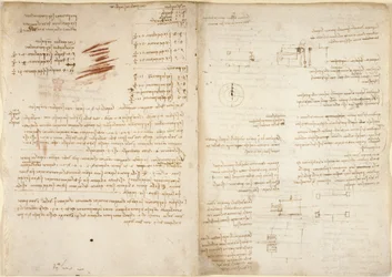 Arundel 263, f.38v, f.37 Számtani megjegyzések, a Codex Arundel-ből (toll és tinta papíron)