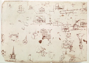 Kivonat egy Da Vinci-kéziratból, amely egy "Kerekek által meghajtott csónak" elvét és felépítését írja le (kézirat).