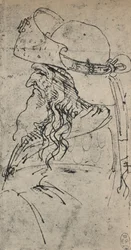 Egy nagy kalapos öreg ember profilja balra, c1480 1945
