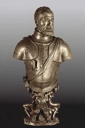 V. Károly római római császár (1500-58) arcképe mellszobra (bronz)