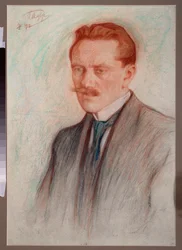 Jurgis Baltrusaitis (1873-1944) költő portréja. Leonyid Oszipovics Paszternak (1862-1945) szangvinikus és kréta munkája papíron