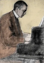 Szergej Rahmanyinov (Serge Rachmaninoff vagy Rakhmaninov) (1873 - 1943) orosz zeneszerző és zongorista portréja. Leonid O. Paszternak (1862-1945) rajza.
