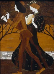 Fiókos szekrény, kb 1908, Leopold Bauer (1872-1938), dió, sárgaréz és gyöngyház, Detail, Ausztria, XX. század