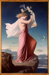 A lírán játszó görög költőnő, Szapphó portréja, Leopold Burthe (1823-1860) festménye, 1849. Nap. 1,06 x 0,69 m, Carcassonne, Musée des Beaux-Arts