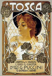 Leopoldo Metlicovitz borítója Giacomo Puccini Tosca című operájának partitúrájának