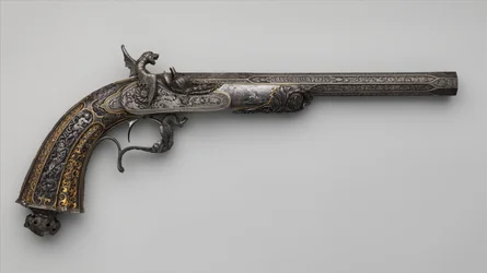 Ütőhangszer-kiállítás Pisztoly, francia, Párizs, 1849-ben