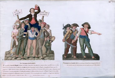 Marat diadala és Camille Jordan azt mondta: „Vágják le a fejüket”, 1792 körül (guache a kártyán)