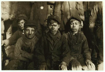Kézzel szenet válogató fiúmunkások a Hughestown Borough Coal Co.-nál, Pittston, Pennsylvania, 1911