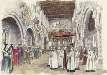 Szertartásos körmenet a Szent Péter templomban, Barton-upon-Humber, Lincolnshire (akvarell, papír)